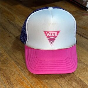 Vans White, Pink & Purple Mesh Logo Trucker Hat